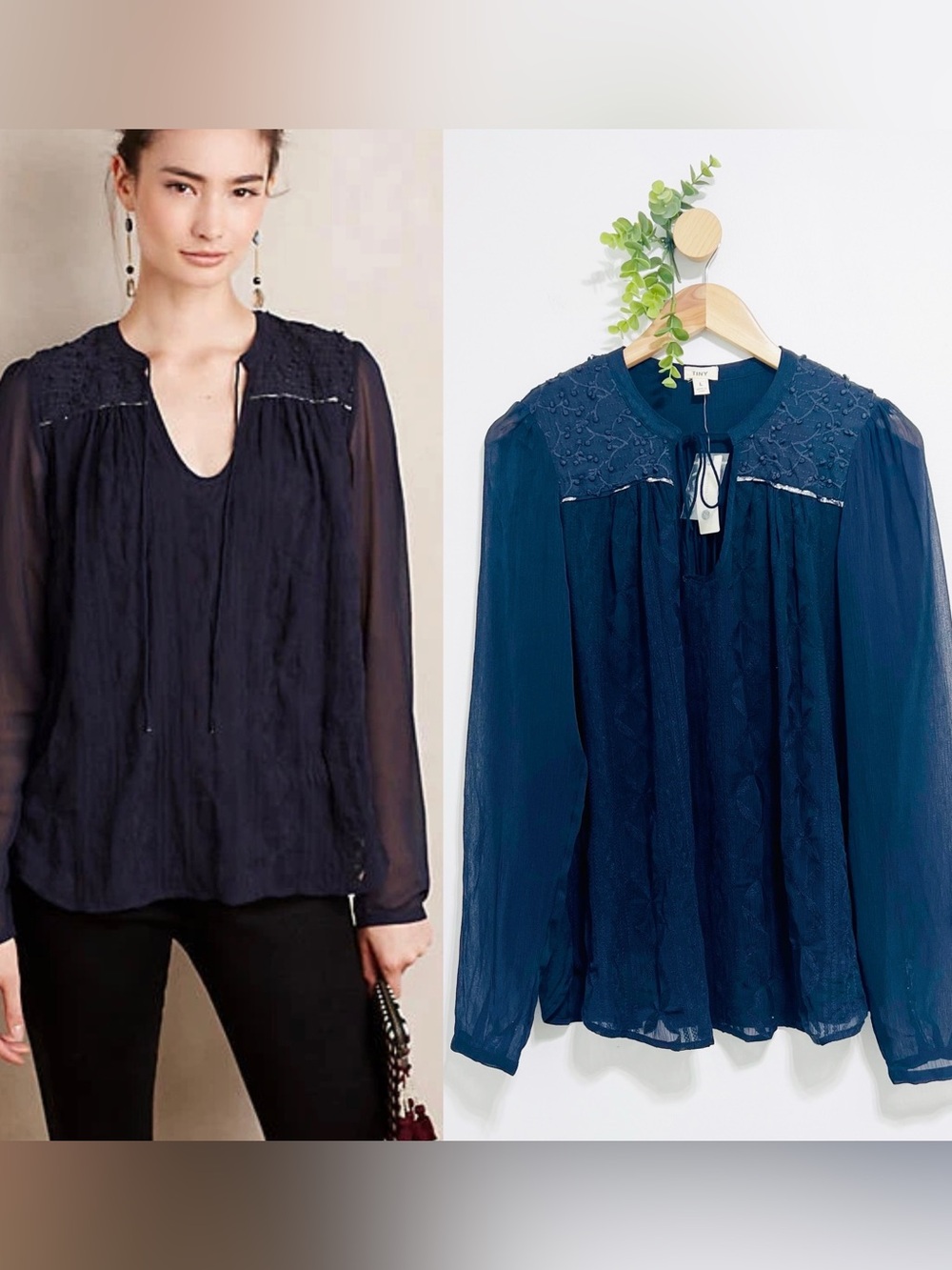 NWT Anthropologie Tiny Navy Embroidered Long Sleeve Boho Blouse